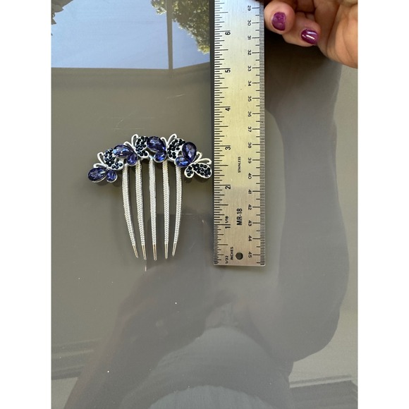 Rhinestone Butterfly Hair Comb Clip Silver Bridal Prom Formal Set of 3 - Picture 4 of 5